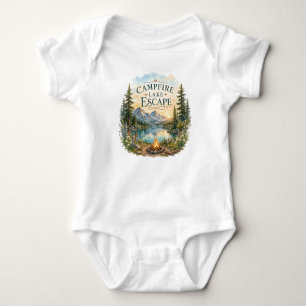 Campfire Lake Escape Mountain Wilderness Camping Baby Bodysuit