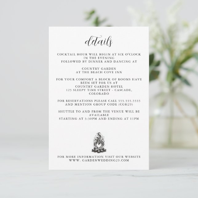 Campfire Love Wedding Details Enclosure Card (Standing Front)