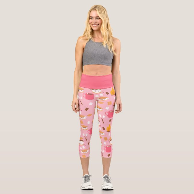 campfire marshmallow chocolate smores pink capri leggings (Front)