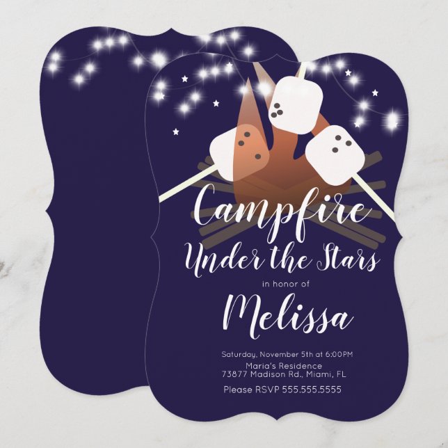Campfire Marshmallows Stars Camping Outdoor Party Invitation (Front/Back)