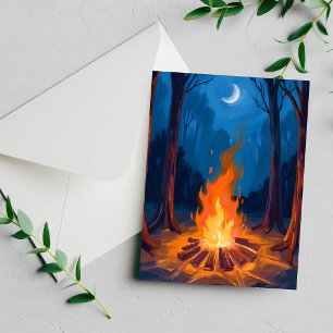 Campfire Moon   Nature Watercolor Painting Card