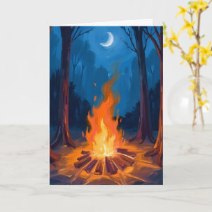 Campfire Moon   Nature Watercolor Painting Card