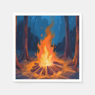 Campfire Moon Nature Watercolor Painting Napkin