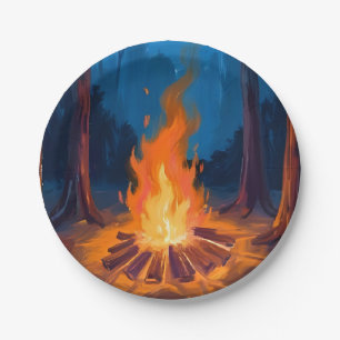 Campfire Moon   Nature Watercolor Painting Paper Plate