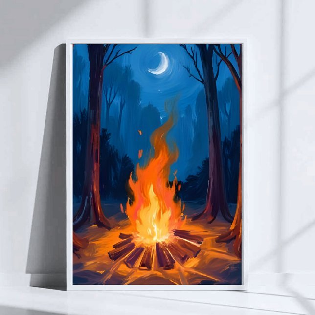 Campfire Moon | Nature Watercolor Painting Poster (Creator Uploaded)