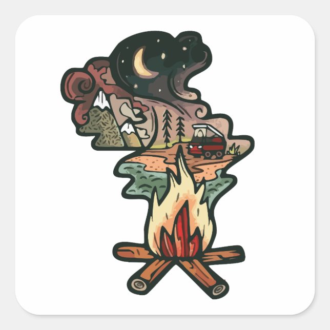 Campfire Night Adventure Square Sticker (Front)
