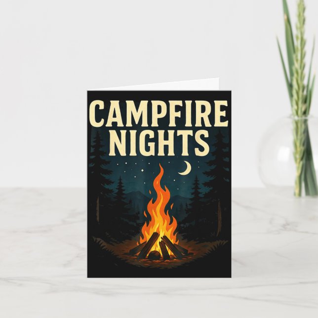 Campfire nights camping forest mountains  card (Front)