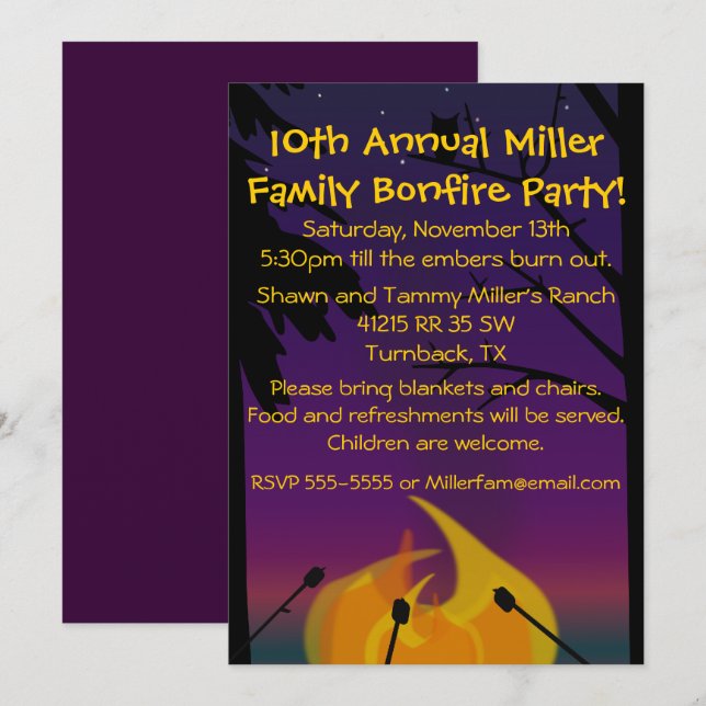 Campfire Party Invitation (Front/Back)