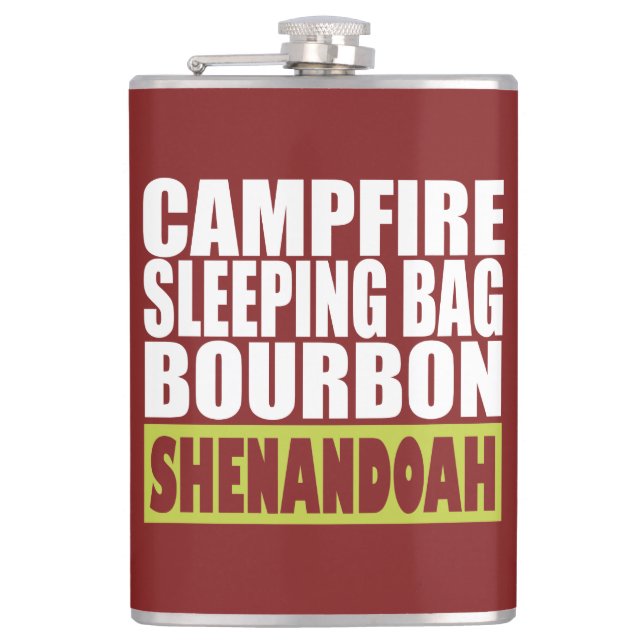 Campfire Sleeping Bag Bourbon Shenandoah Hip Flask (Front)