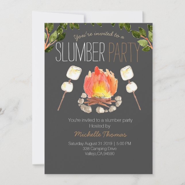 campfire slumber party camping invitation (Front)