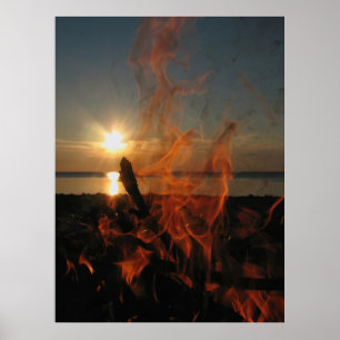 Campfire Sunset at Calumet Waterworks Poster