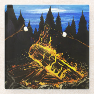 Campfire Sunset Wilderness Scene for Cosy Outdoor Glass Coaster