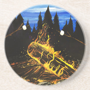 Campfire Sunset Wilderness Scene for Rustic Coaster
