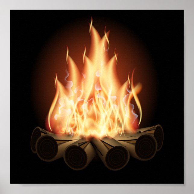 CAMPFIRE VECTOR LOGO HOT FLAMES BLACK BACKGROUNDS POSTER (Front)