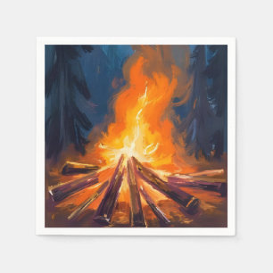 Campfire Watercolor Forest Painting Napkin