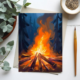 Campfire Watercolor Forest Painting Postcard
