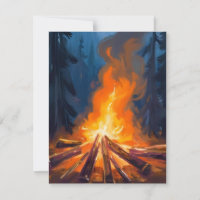 Campfire Watercolor Forest Painting