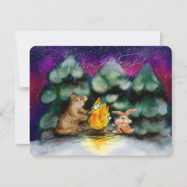 Campfire Winter Forest Animals Note Cards (Front)