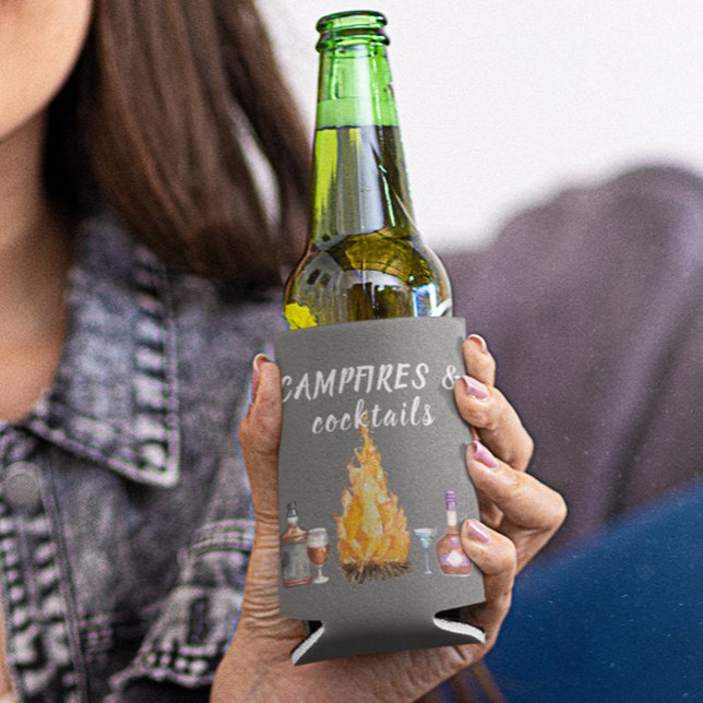 Campfires and Cocktails Camping Drinking Can Cooler (Creator Uploaded)