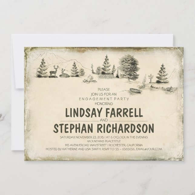Campground Illustration Camping engagement party Invitation (Front)