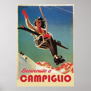 Campiglio, Woman on a Ski Lift Poster