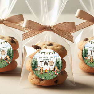 Camping 2nd Birthday Party Classic Round Sticker