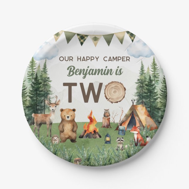 Camping 2nd Birthday Party Paper Plate (Front)