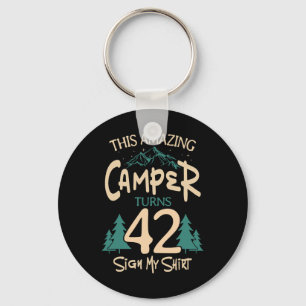 Camping 42nd Birthday Camper Party Campfire Tent H Key Ring