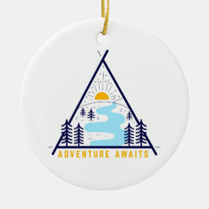 Camping adventure awaits ceramic tree decoration