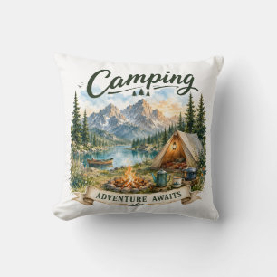 Camping Adventure Awaits Mountain Lake Wilderness Cushion