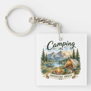 Camping Adventure Awaits Mountain Lake Wilderness  Key Ring