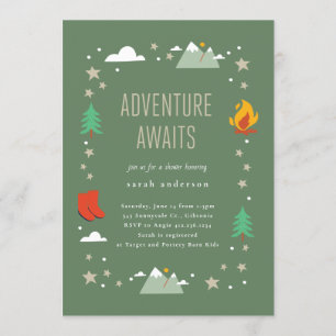 Camping Adventure Awaits Neutral Baby Shower Invitation