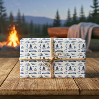 Camping Adventure Blue Hand-Drawn Wrapping Paper