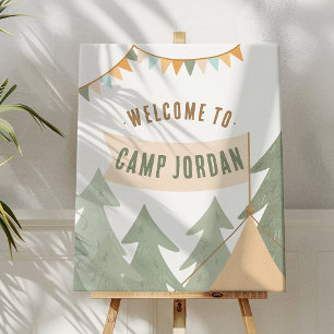 Camping Adventure Boy Birthday Party Welcome Sign