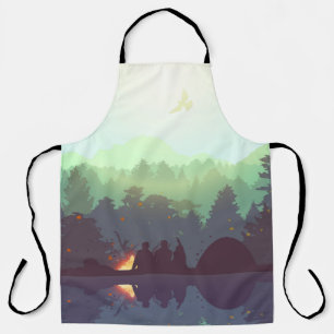 Camping Adventure Forest Mountain Illustration Apron