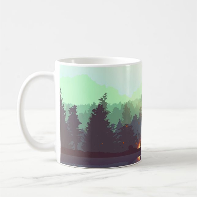 Camping Adventure Forest Mountain Illustration Coffee Mug (Left)