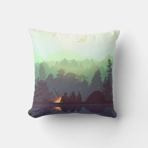 Camping Adventure Forest Mountain Illustration Cushion