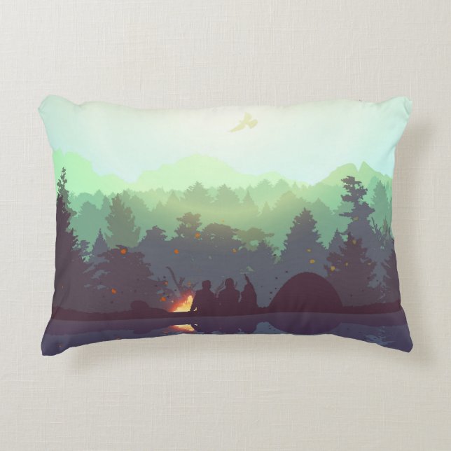 Camping Adventure Forest Mountain Illustration Decorative Cushion (Front)