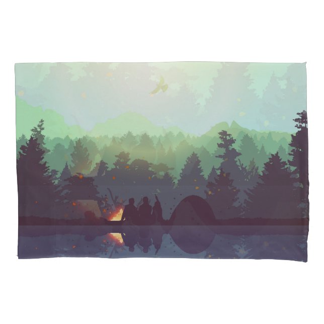 Camping Adventure Forest Mountain Illustration Pillowcase (Front)