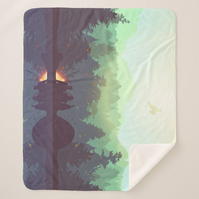 Camping Adventure Forest Mountain Illustration Sherpa Blanket (Front)
