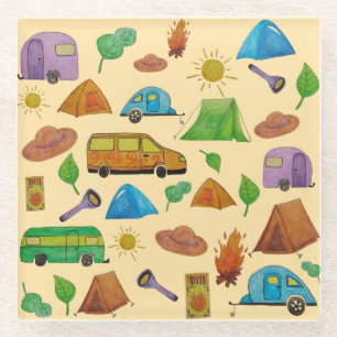 Camping adventure glass coaster
