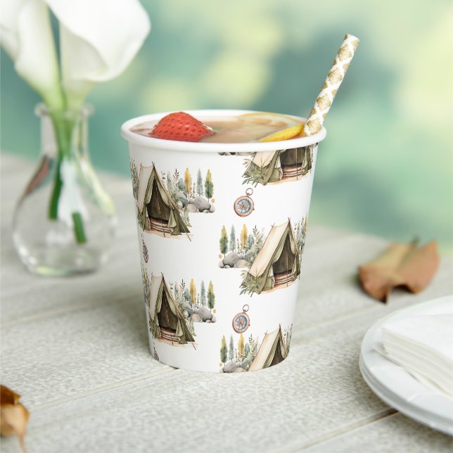 Camping Adventure Kids Birthday Party Pattern Paper Cups (Insitu)