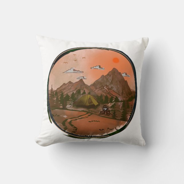 Camping Adventure Nature Landscape Cushion (Front)