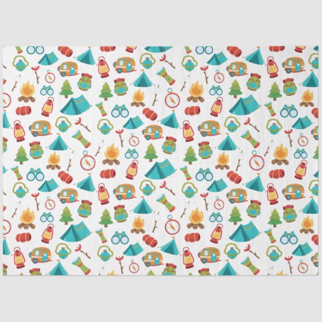 Camping Adventure Pattern on White Tissue Paper (Front)