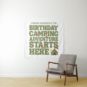 Camping Adventure Starts Here Kids Birthday  Tapestry