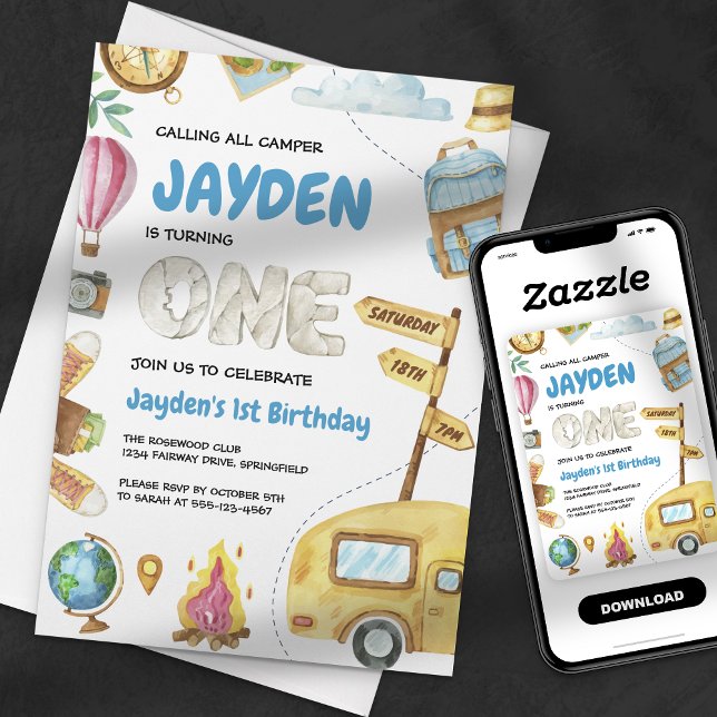 Camping Adventure Woodland Kids First Birthday Invitation (Creator Uploaded)