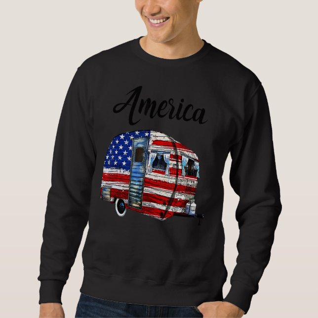 Camping American Flag Outdoor Sweatshirt (Front)