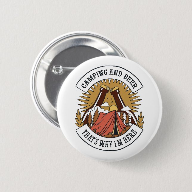 Camping and Beer 6 Cm Round Badge (Front & Back)