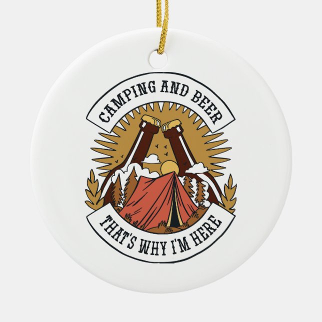 Camping and Beer Ceramic Tree Decoration (Front)