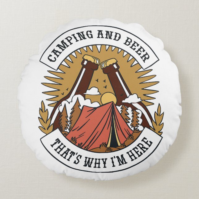 Camping and Beer Round Cushion (Front)